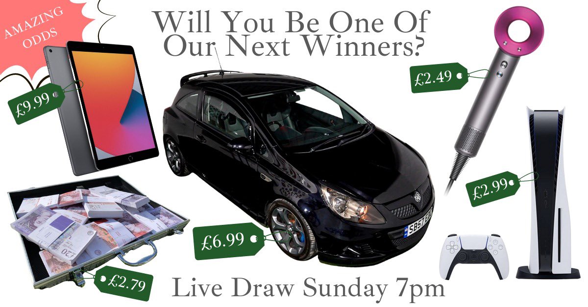 opulentcomps's tweet photo. ⁉️ WILL YOU BE ONE OF OUR NEXT WINNERS? ⁉️

🔥 VAUXHALL CORSA VXR 
🔥 DYSON SUPERSONIC HAIRDRYER
🔥 IN STOCK PS5
🔥 £1000 TAX FREE CASH
🔥 APPLE IPAD 
🔥 £250 ONE4ALL VOUCHER

GUARANTEED DRAW THIS SUNDAY!
Enter Now: https://t.co/6GAhYZ39ws https://t.co/s3QJseuUC6