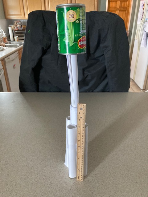 SmistNy's tweet photo. We received our second entry for the Fluor @FluorCorp Engineering Challenge. This one held up the can for well over a minute and was 17.75” tall. Well done.  Evan will be getting a @StewartsShops single scoop ice cream card for his nice work. https://t.co/RBNZ72tyob
