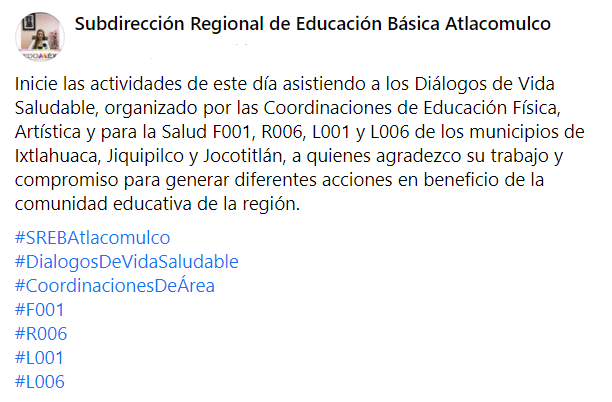 Suseth_DeLaO's tweet photo. Inicie las actividades de este día asistiendo a los Diálogos de Vida Saludable.
#SREBAtlacomulco
#DialogosDeVidaSaludable
#CoordinacionesDeÁrea
#F001 #R006 #L001 #L006
@geramonro05 @TinocoGRogelio @SEB_Edomex @ArturoH19772369 https://t.co/FxsPOIITSO