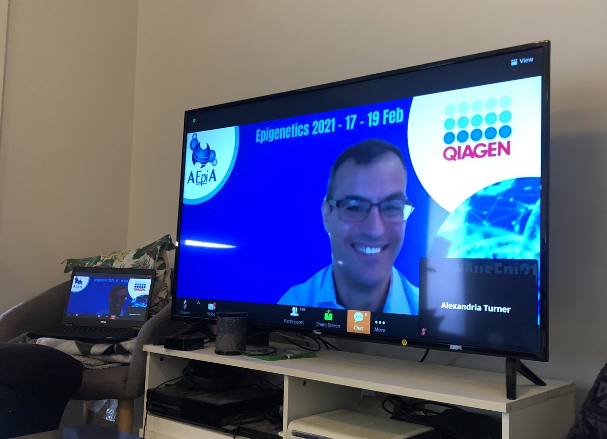 <a href="/alex_lturner/">Dr Alexandria Turner</a> and I can watching this morning’s #AusEpi21 session on her big screen - a big benefit of virtual conferences 😅 

A great talk by <a href="/nir_eynon/">Nir Eynon</a> to start off our day!