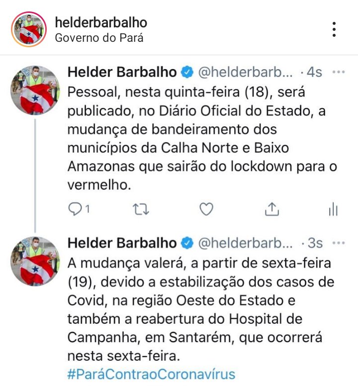rbatvoficial's tweet photo. Governador do Pará Helder Barbalho usou as redes sociais, no início da noite, para anunciar novas medidas para os municípios da Calha Norte e Baixo Amazonas, no combate ao coronavirus.
.
.
#pará #calhanorte #baixoamazonas https://t.co/XkLyu7B6gI