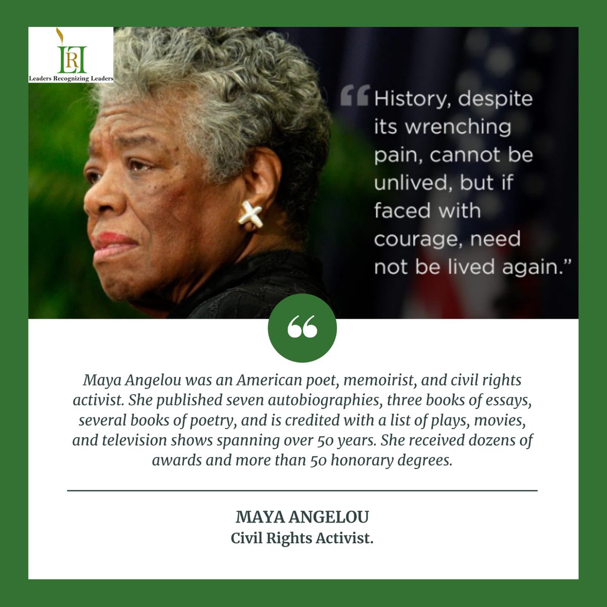 JoinLRL's tweet image. Hello Volunteers!!!! It’s Black History Month!!! Here is some information about our amazing poet Maya Angelou. 
#BlackHistoryMonth 
#BlackLivesMatter 
#SupportYouthLeadership 
#LRLGYLC20 
#MentorsGoVirtual 
#LeadersGoVirtual 
#LeadersRecgonizingLeaders
