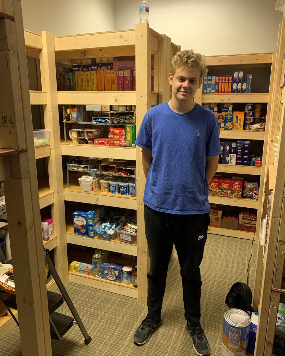 GreensboroDay's tweet image. For his Eagle Scout project, Chase Risdon '22 recently worked with The Arc of Greensboro to build new shelving to help them store and organize their food and pantry relief items. #gdsbengals #constructivecontributors