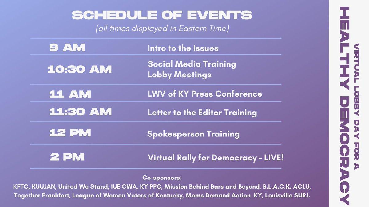 kftc's tweet photo. The Virtual Lobby Day for a Healthy Democracy kicks off tomorrow at 9 AM ET! An inaccessible session won't stop us from organizing #ActionForDemocracy. Join us for the entire day of activities or hop on a session that works for you! Register at https://t.co/qnD3BKPJth. https://t.co/wKcJ3Y5MlC