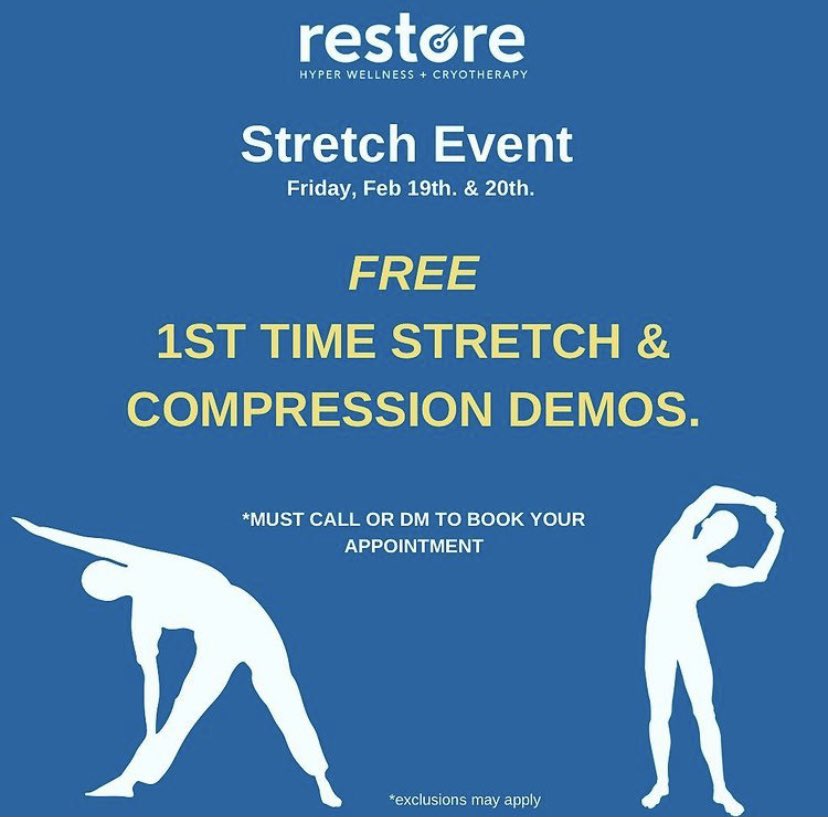 Join us for our Stretch event this Friday and Saturday. We are offering FREE stretch and compression demos with our movement specialist Mario. All you need to do is call 734-780-7433 or DM us to book your appointment(s)!
