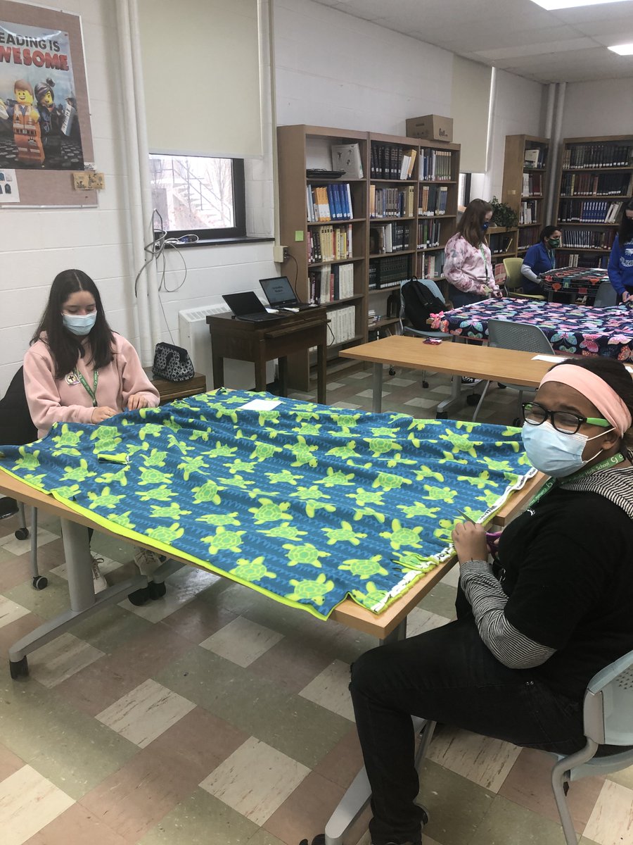 Leading a service project for underclassmen, promoting literacy and sharing warmth!  Tie Reading Blankets for first graders at St. Benedict the Moor Catholic school.  #literacy #UnitedTogetherCJ