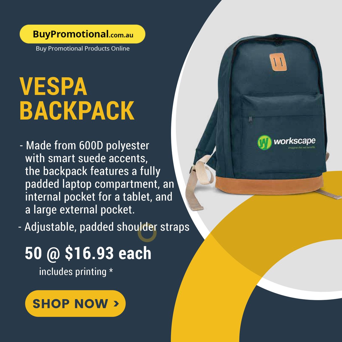PromotionalBuy's tweet image. Trendy backpack which is manufactured from 600D polyester with smart brown suede accents. 😍👍👍It is adjustable, padded shoulder straps make this bag comfortable for school and the daily commute.

ORDER NOW ➡️ bit.ly/3puL50s

#buypromotionalau #brandedbackpack #backpack