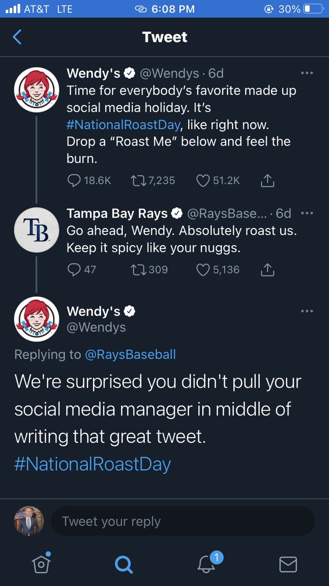 RyanC_BUS391's tweet photo. @Wendys @RaysBaseball I love the way Wendy’s uses comedy to appeal to their customers. Only a baseball fan would likely understand this but Wendy’s is always in the news for their comedic social media presence. It is a great way to engage the audience and stay relevant! #FSCSM21 https://t.co/Jg6PR9G5E1