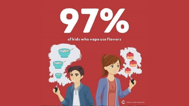 (25) These organizations use images of children, puppets and cartoon characters vaping. They inform teens "all your friends are doing it" and "they come in tasty flavors." Next example: Madera County Public Health. @MaderaDPH