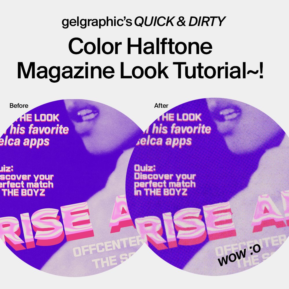 gelgraphic's tweet photo. wanted to share a quick halftone technique i use sometimes in photoshop to produce that scanned magazine look! https://t.co/38B3sOU0fl