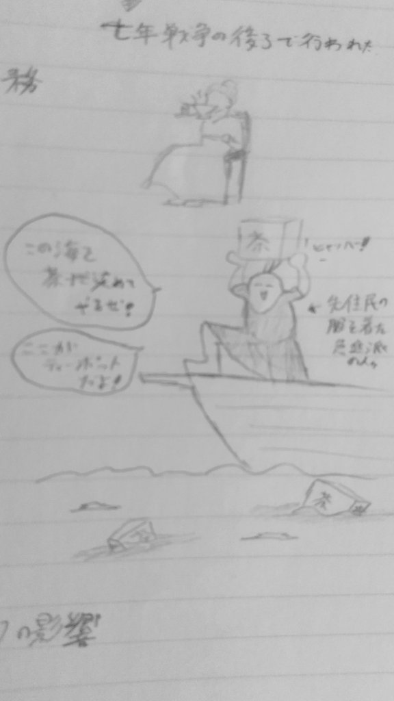 マネチル 世界史のボストン茶会事件の絵をノートに描いたんだけどこれ好き