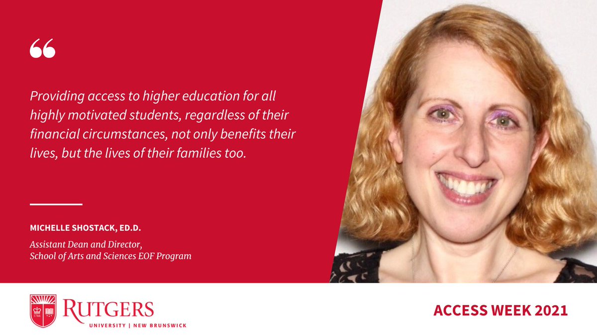 RutgersNB's tweet photo. "Providing access to higher education for all highly motivated students, regardless of their financial circumstances, not only benefits their lives, but the lives of their families too." -Michelle Shostack, @rusaseof
#RUAccessWeek https://t.co/0cmPXzlsnJ