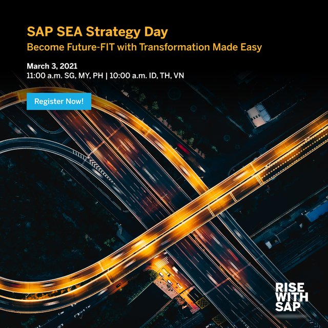 TravisMitro's tweet image. Join us in SAP SEA Strategy Day - an online strategy briefing helmed by @VerenaSiow, President and Managing Director, SAP SEA on March 3, 2021. Learn how SAP SEA has helped customers in their transformation journey towards an intelligent enterprise. bit.ly/3s4dbBv