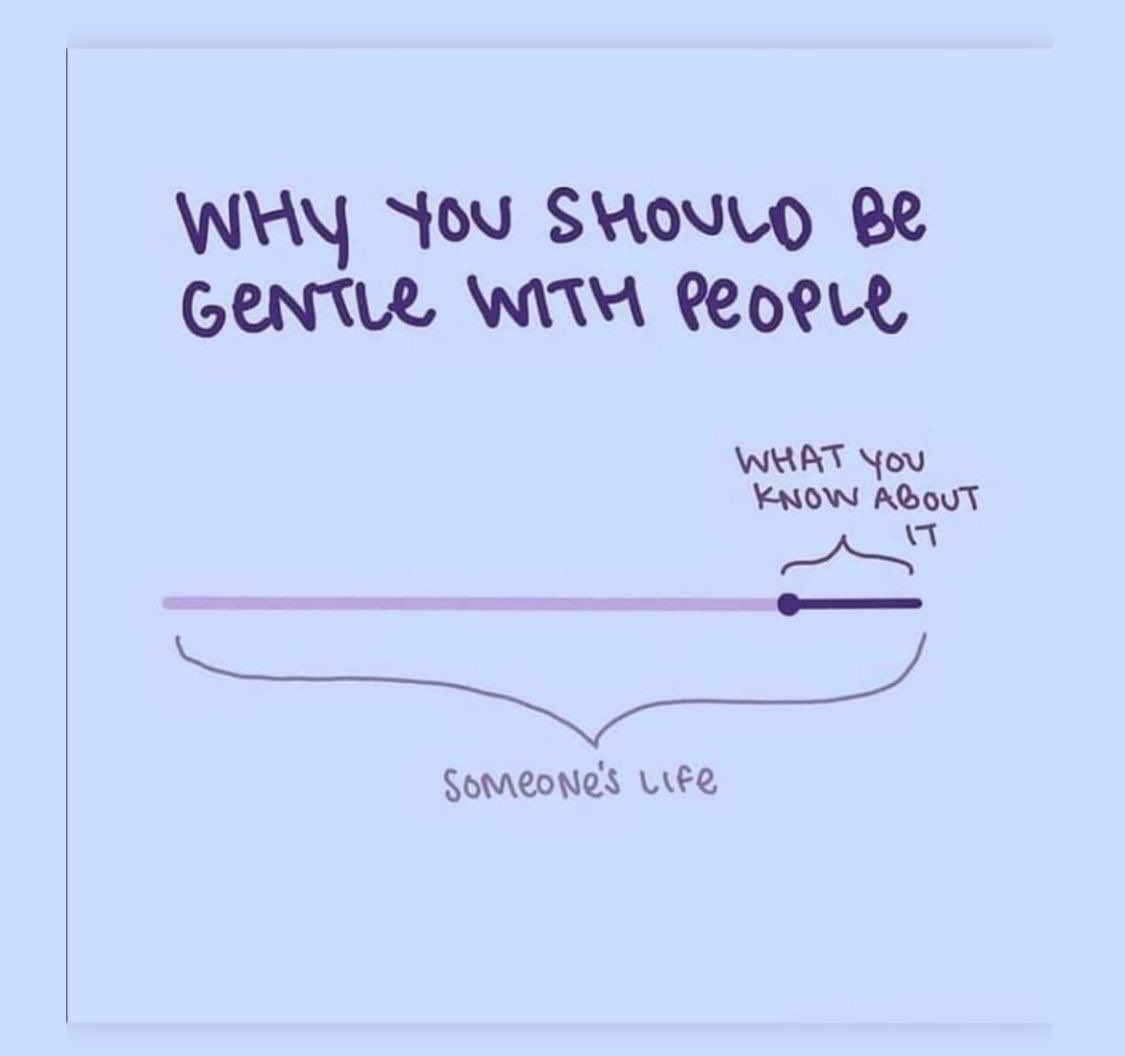 Withholding judgement on people is not always easy.  It’s important we try hard every day -  how much do we really know of someone’s life and where they are coming from.  Be GENTLE with people.