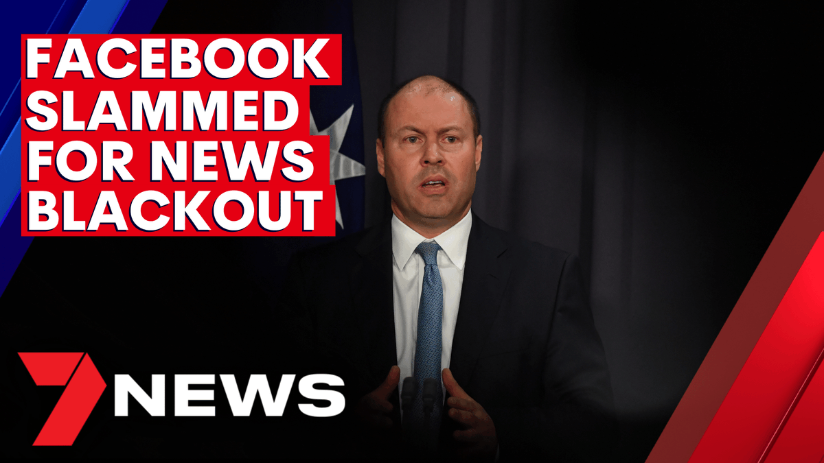 7NewsMelbourne's tweet photo. Treasurer @JoshFrydenberg has slammed @Facebook after the social media giant banned Australian news outlets, as well as crucial government pages, from posting. The social media giant made the move in response to a proposed media bargaining code. https://t.co/YXCddQf4vu #7NEWS https://t.co/8aCnc7m2yH