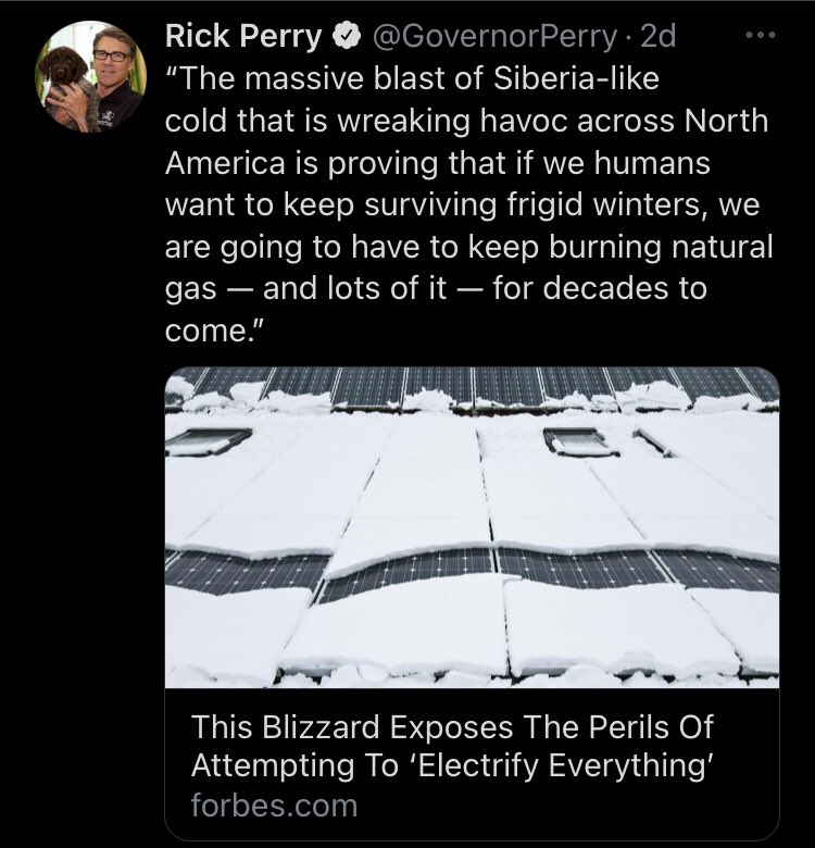 Lets be clear on what’s happening here: in the middle of severe snow storms & power outages Texas Republican officials are making a move to bolster the oil/gas industry and strip the state of its renewable energy sources. This is what  @NaomiAKlein has called “disaster capitalism”