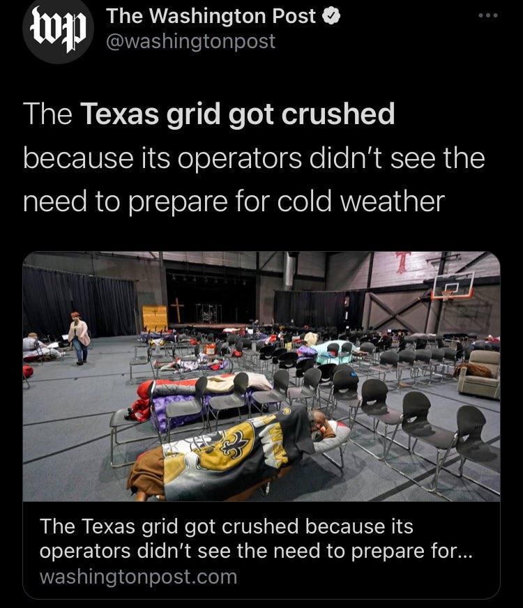 Wind turbines are not to blame, natural gas has frozen in the pipelines, the energy grid has not been weatherized. Officials know  @ERCOT_ISO the “nonprofit” provider & the Public Utility Commission of Texas (appointed by Governor) that oversees and appoints ERCOT CEO failed us.