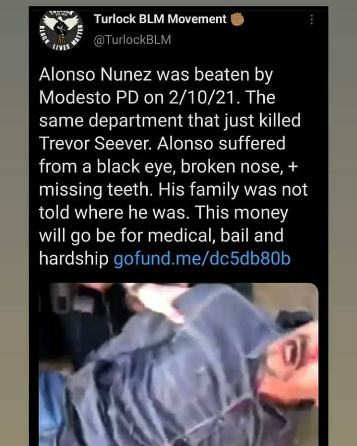 Stop police violence! Join us for a protest February 27 at noon Hatch &amp; Crows Landing #JusticeforTrevor #JusticiaParaAlonso #JusticiaParaFrancisco #JusticeforKim #JusticeforGarrett #JusticeforOmar