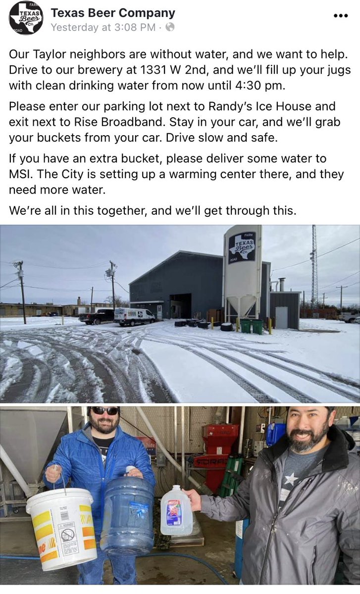 Texas Beer Company in Taylor is providing water to its community where many are without water or power to boil it