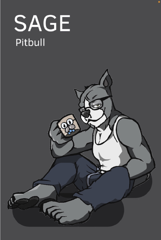 I am LOVING this art done by the dear Zavvix &lt;3
the mug is rendered from one i actually have (my nerdy doggo mug)
#furry #artist #fursona #nerd #septum #pitbull #pibble
