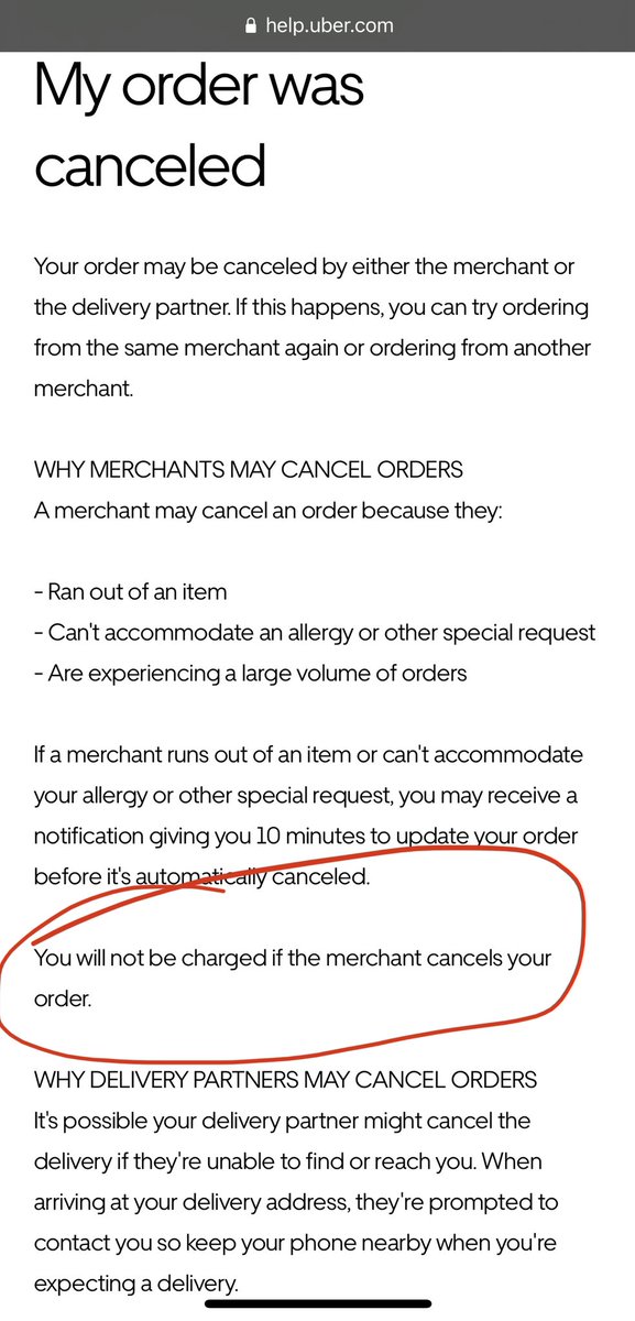 ReganHoward's tweet photo. @Uber_Support I’ll believe it when you acknowledge your own policy. The merchant cancelled the order due to inclement weather, but you refuse to refund. Support has yet to address this and just keeps closing the chat. https://t.co/1gzWqfy6rW