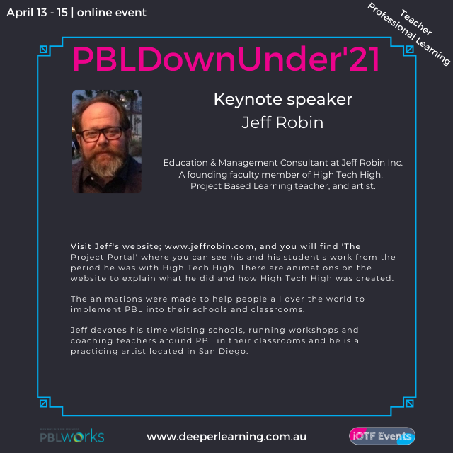 i_on_the_Future's tweet photo. #iOTFEvents are looking forward to hearing from our three highly esteemed keynote speakers at #PBLDownUnder'21
Ms. Michelle Navarre, Dr. Robert Loe, and Mr. Jeff Robin.
Join us!
April 13-15 | online with @PBLWorks
Registration will close on 12 March https://t.co/pjDW8xZwWX