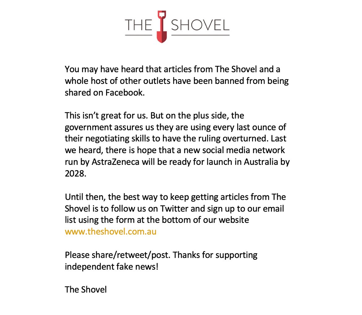 A statement from The Shovel about being banned from Facebook