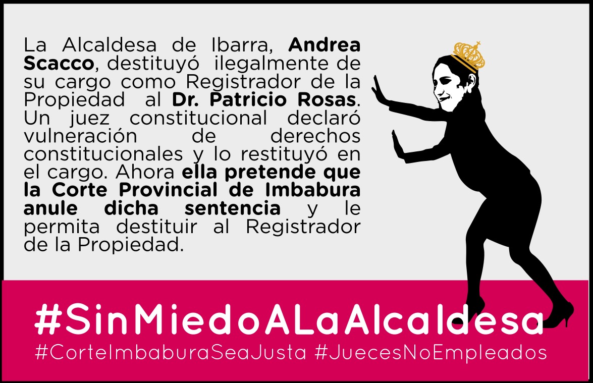 WALDOCHVEZ2's tweet photo. @PATRICIOROSAS1 ganó un concurso público para ser Registrador de la Propiedad, por lo tanto tenía estabilidad en el cargo y no podía ser removido por antojo de @AndreaAlcaldesa YA NO INSISTA #AlcadesaPrepotente #CorteImbaburaSeaJusta #JuecesNoEmpleados #SinMiedoALaAlcaldesa https://t.co/LUrMgY1i4x