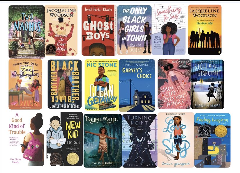 shortisweet3's tweet photo. A few of my favorite middle grades recommendations for Black History Month #buildyourstack #readinginspireschange @JackieWoodson @jewell_p_rhodes @brandycolbert @getnicced @JanaeMarksBooks @nikkigrimes9 @kereengetten @ThatMGBookChick @Leeseray @LesCYoungblood @JerryCraft https://t.co/jGMdkmtFEe