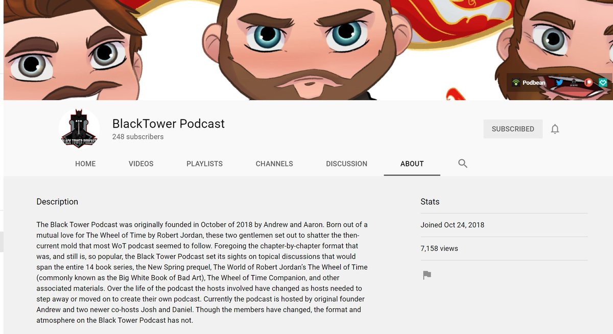 The Black Tower Podcast (Youtube Channel) @TowerPodcastSee Descriptions in pictures below (Alt text included)Youtube:  https://www.youtube.com/channel/UCgmacNbM_yc-iXCRvw_6IyAWebsite:  https://blacktowerpod.com&nbsp;Discord:  https://discord.com/invite/awfet6H&nbsp;Store:  https://blacktowerpod.com/black-tower-merchPatreon:  https://patreon.com/user?u=15500415&nbsp;