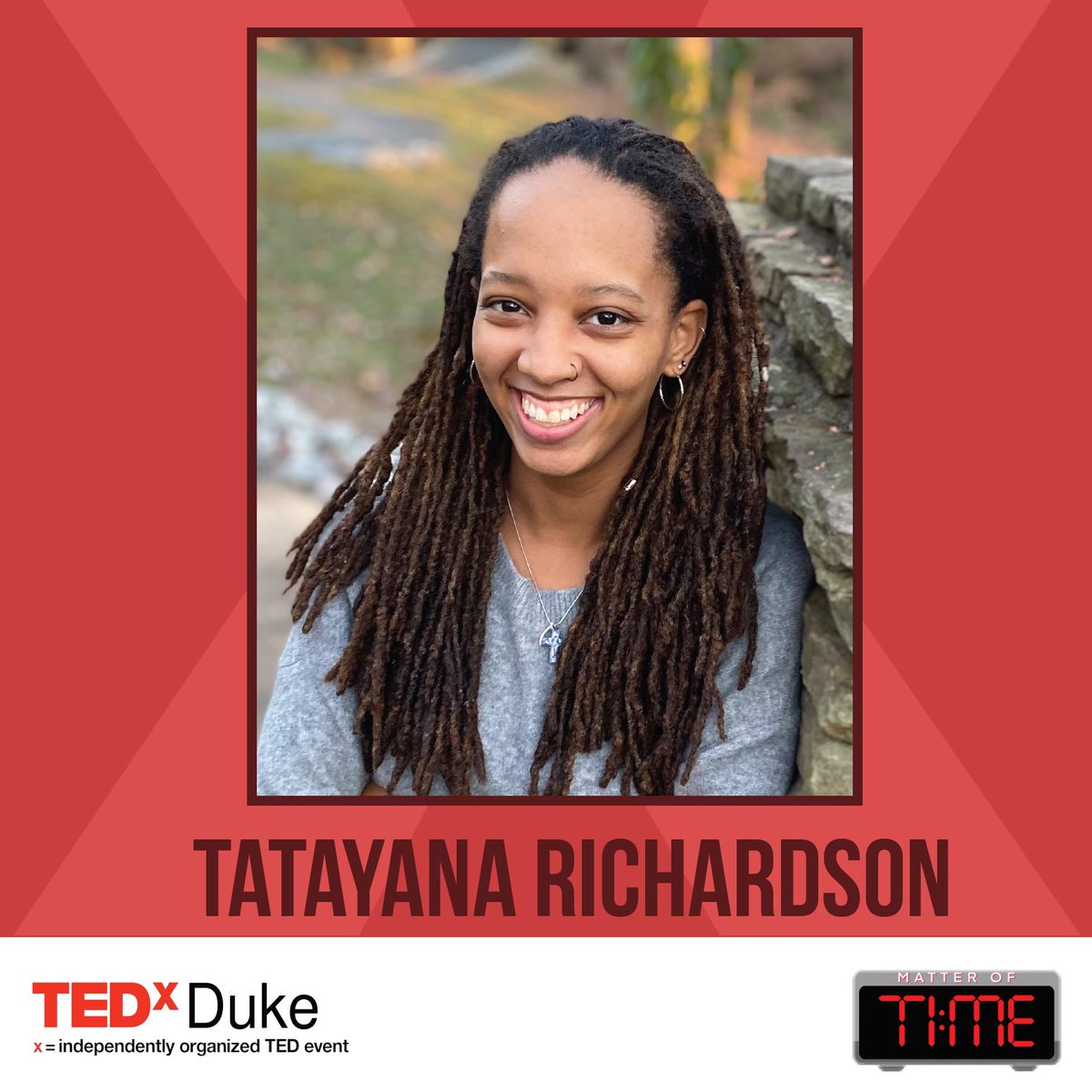 We are quickly coming up on TEDxDuke 2021 in just a few short days. Reserve your free ticket here: tinyurl.com/tedxduketickets.

Our next speaker is Tatayana Richardson!

Full Bio: facebook.com/tedxduke