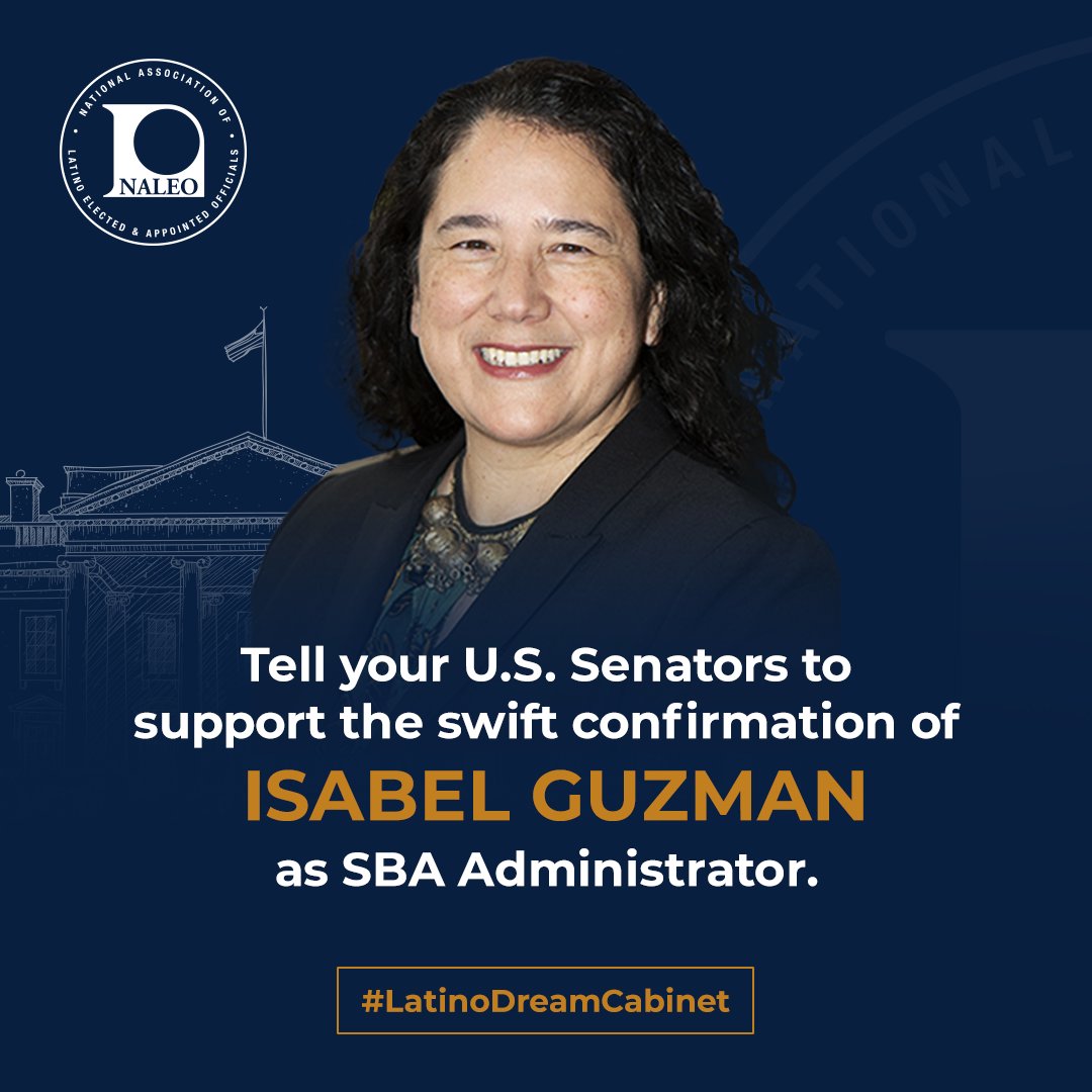 NALEO's tweet photo. Confirm Latino Cabinet nominees! 📢

Call on your senators to support the swift confirmation of @XavierBecerra, @teachcardona, &amp; @IsabelCGuzman who are ready to serve &amp; address the urgent challenges facing our country.

Take action 👉🏽 https://t.co/Lq4lcSyaBM

#LatinoDreamCabinet https://t.co/RyN8ph3l1f