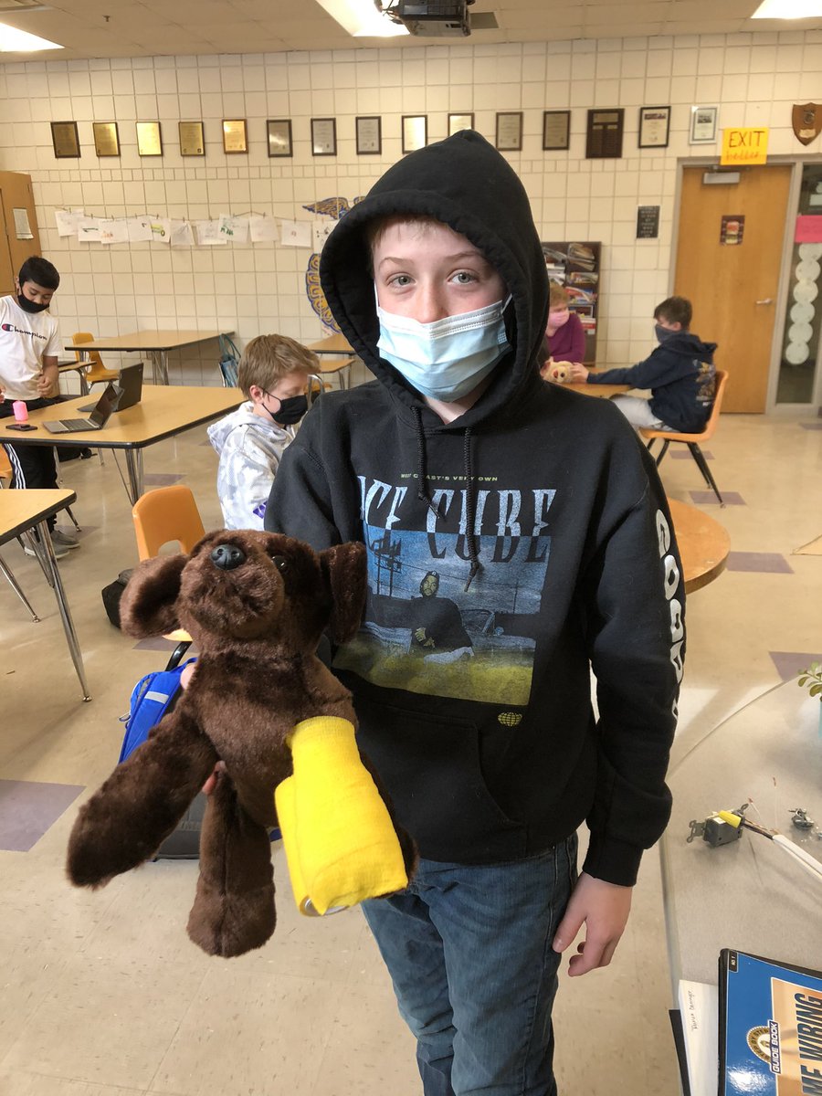 Middle school Pet and Plant Care students are having a great time practicing bandaging our “class pets”! #GoodhueSchool