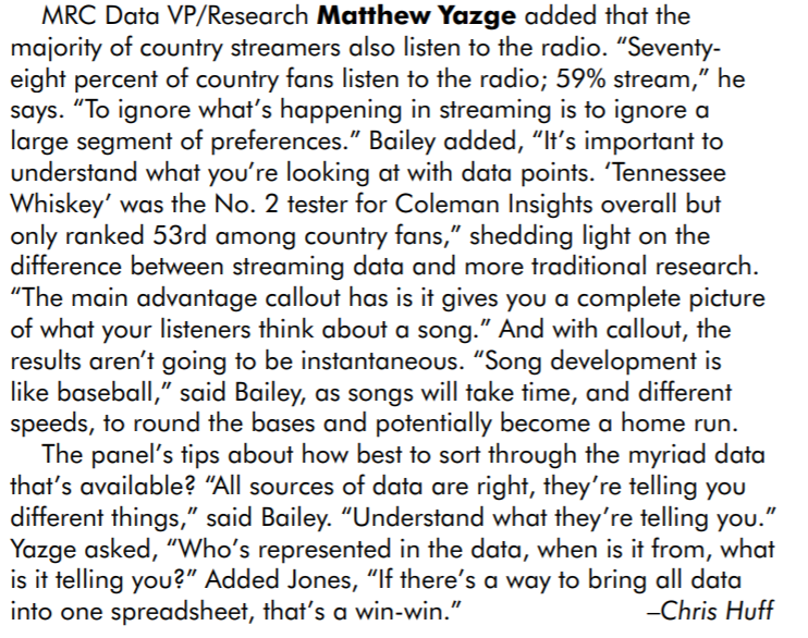 StoneDoorML's tweet photo. Thanks to Chris Huff (@HUFF) and @CountryAircheck for this great coverage of #CRS2021 panel "Talk Data To Me". https://t.co/FwLD30XebR