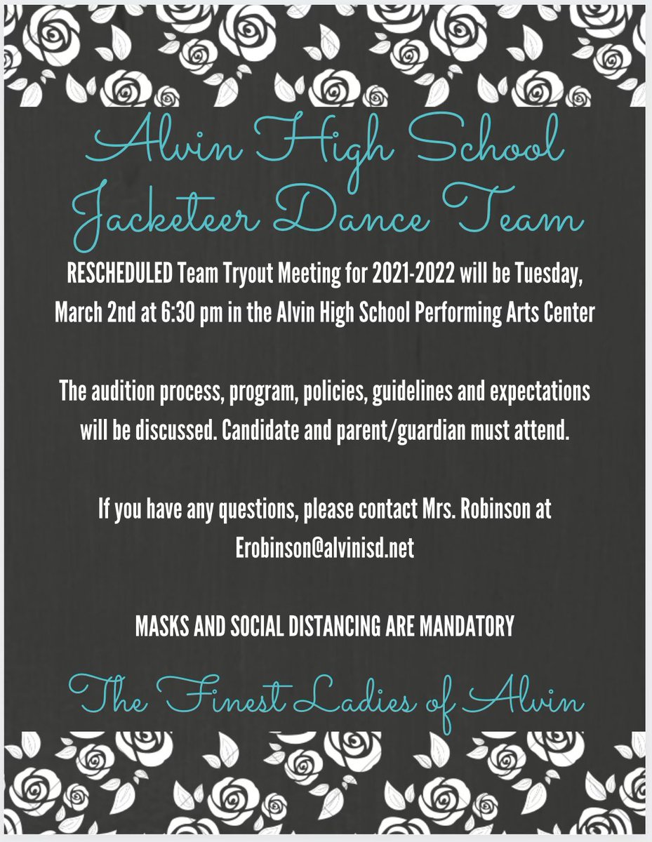 Due to the recent weather issues our team tryout meeting has been RESCHEDULED! We hope to see y’all there and stay safe!!