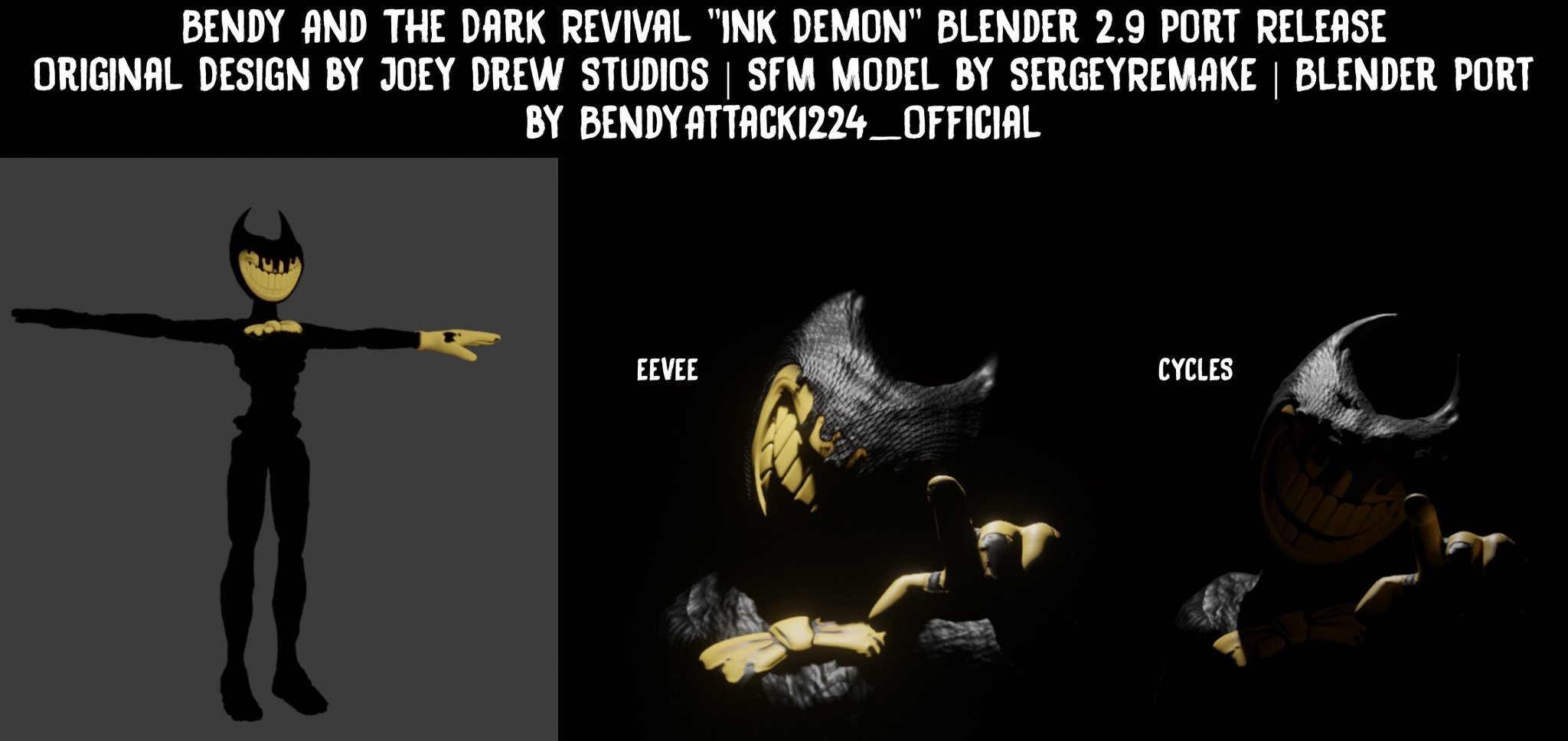 BLENDER 2.8 DOWNLOAD] HD Ink Bendy Model Release by