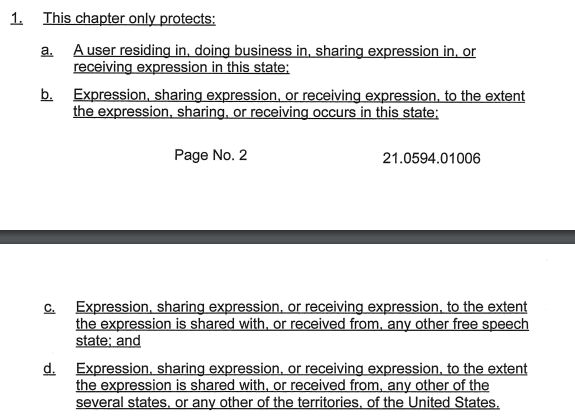 6/ This bill, which is as poorly drafted as it is thought-out, tries to cabin it (not like it would matter) to things occurring within the state. But note that it applies to "receiving expression" in the state too.