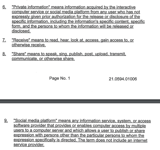 2/ The bill is a complete mess. For starters, it tries to define "interactive computer services" and "social media platforms" differently, for what reason is literally anyone's guess but if it is to try to get around  #Section230, it's...not going to work.