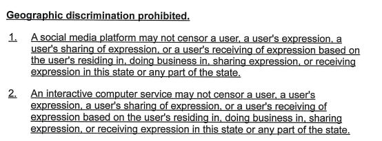 8/ There's also this very weird section banning censorship on the basis of...living in North Dakota? What exactly is the problem they are seeking to solve here? Has YouTube cut off North Dakotans just because they live in North Dakota?