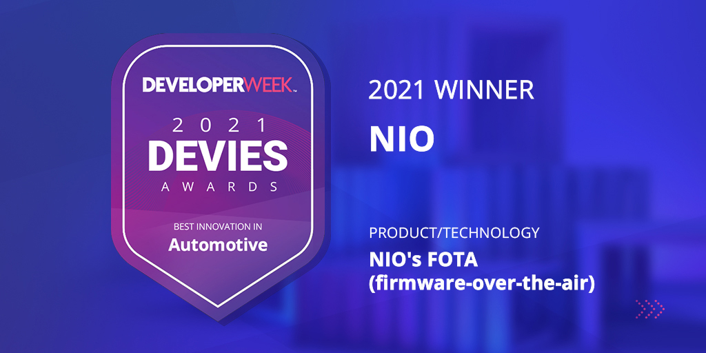 NIOGlobal's tweet image. Proud to have #NIOFOTA be named the recipient of a 2021 #DEVIES Award in the #Automotive category bit.ly/2Zp5zgr @DeveloperWeek #DEVWEEK2021