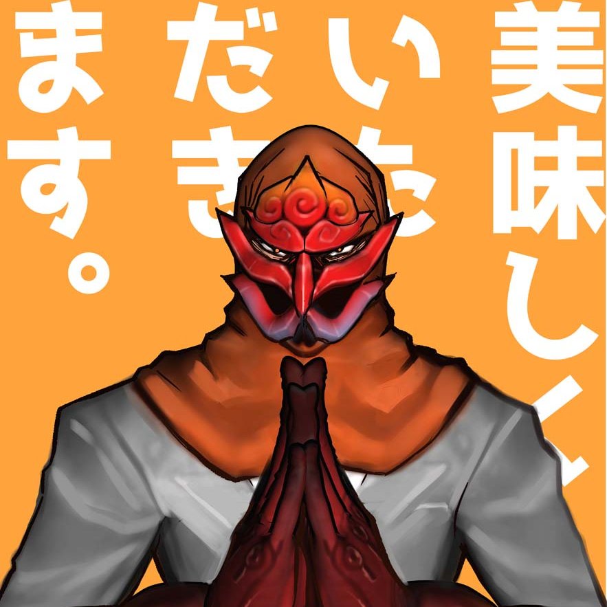 1boy solo male focus mask orange background looking at viewer upper body  illustration images