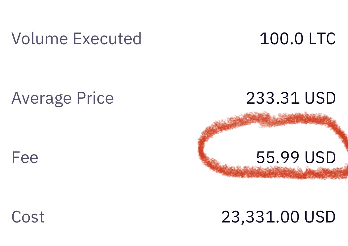 $LTC I haven’t actively traded crypto in awhile. Mostly long-term holds. I forgot how freaking expensive it is to trade... I guess I’m spoiled with free stock/ETF trades and cheap option trades. Hopefully crypto will get there too one day.