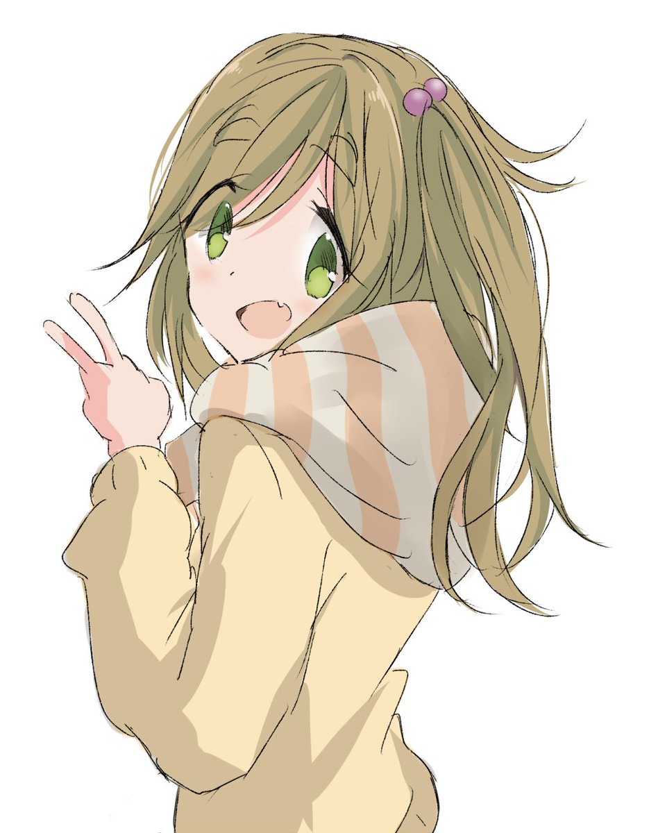 inuyama aoi 1girl solo skin fang green eyes fang scarf white background  illustration images