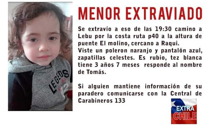 ExtraChile's tweet photo. Ayudanos con RT: 
Ciudad de #Lebu: Intensa búsqueda del pequeño #Tomás de 3 años, ha sumado a Bomberos, Rescatistas y Voluntarios
#ExtraChileInforma https://t.co/hX2TlnDp5N