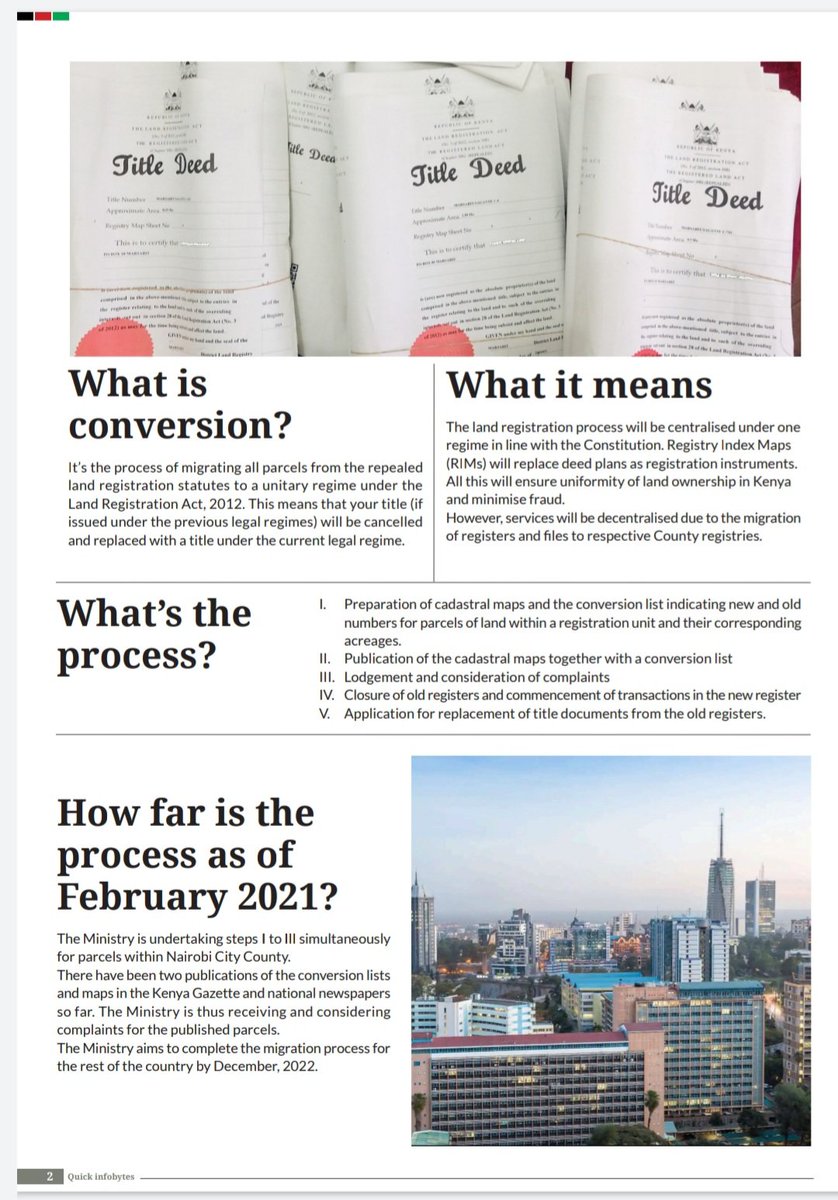 Faridakaroney's tweet photo. The Ministry is undertaking the conversion of land parcels in Nairobi from repealed statutes to the Land Registration Act, 2012.
Here is what you need to know about the ongoing exercise.
Share your thoughts and questions in the comment section below #TitleDeedConversion https://t.co/cnu8SEsyvY