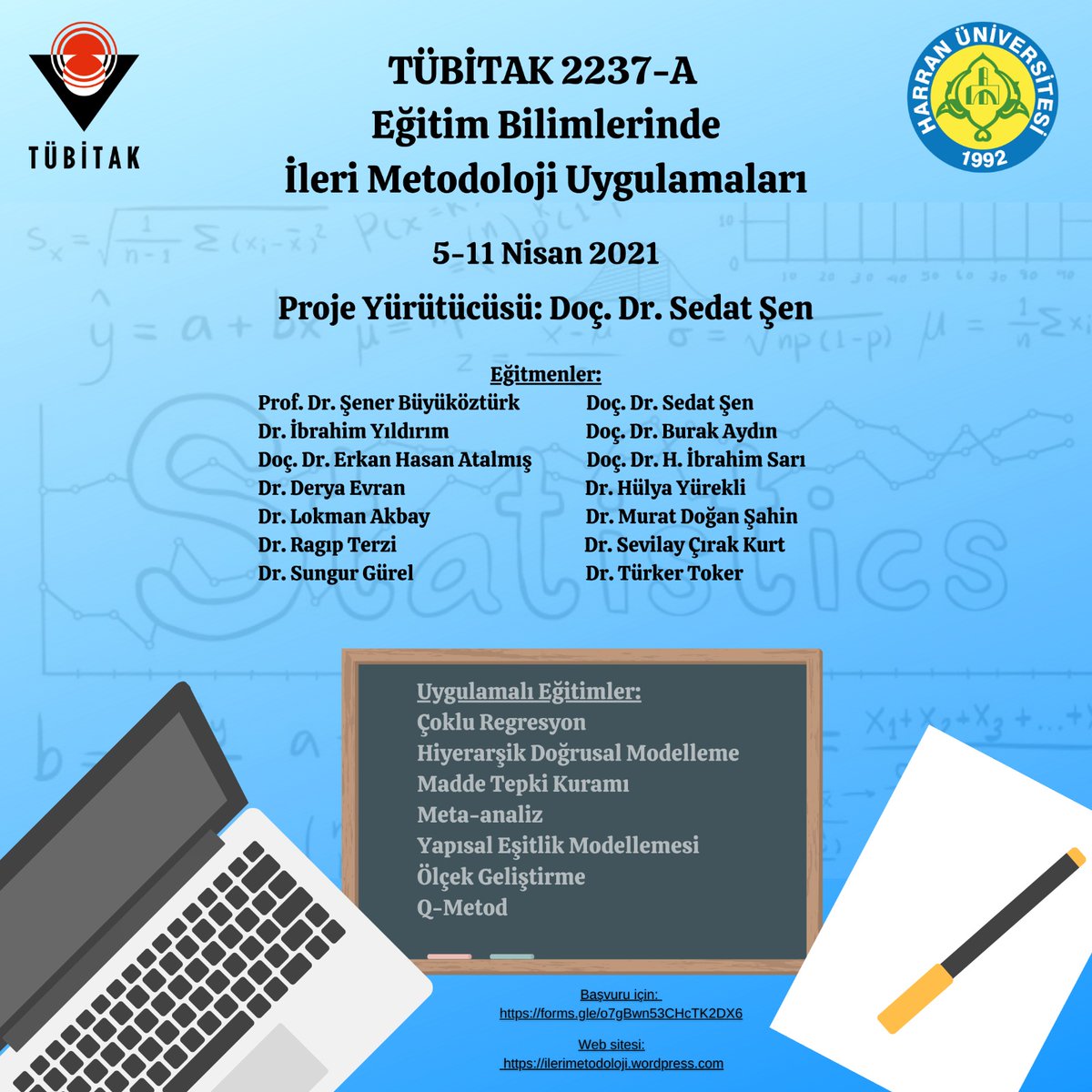 TÜBİTAK tarafından desteklenen ve çevrim içi düzenlenecek etkinliğimizin başvuruları başlamıştır. İlgilenenler forms.gle/o7gBwn53CHcTK2… bağlantısından başvuru yapabilir. Başvuru şartları ve detaylı bilgi için: ilerimetodoloji.wordpress.com