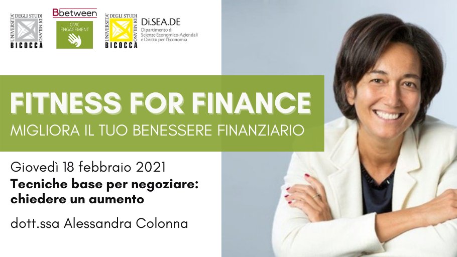 Cosa significa #negoziare? Come distinguere la flessibilità dall’arrendevolezza o dal fare concessioni? Come tenere a bada l’emotività quando si negozia uno stipendio? Ce lo spiega alle 16:30 <a href="/chiccacolonna/">Alessandra Colonna</a>, CEO di @BridgePartners_, durante il 4° incontro di “FITNESS FOR FINANCE”