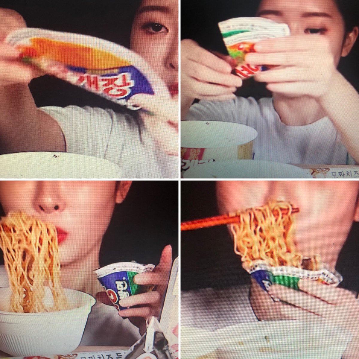 Aco小谷 韓国の人がカップ麺を食べる時 人によってはフタを折り畳んで小皿の代わりにしている それ真似したくて 最近は味より フタの面積で選んでいる 写真は韓国のモッパン系 人気ユーチューバーfumeさん T Co S3wqy76jod Twitter