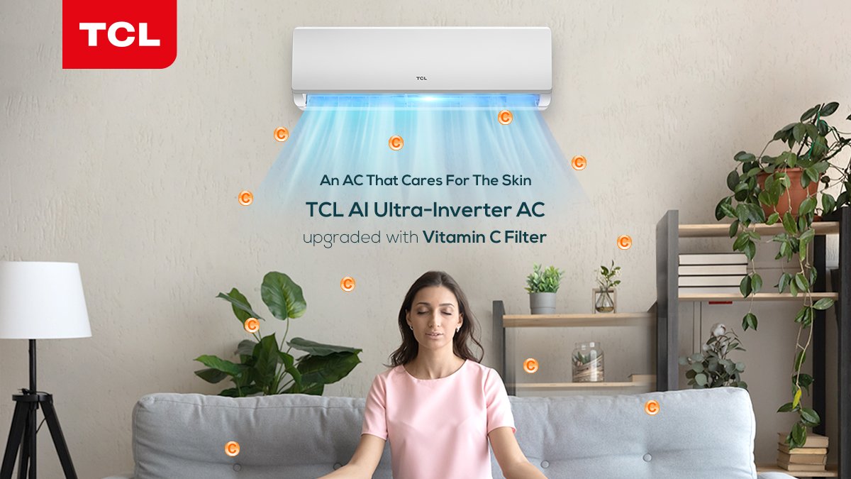 tcl_india's tweet photo. Keep your skin fresh with #TCL AI Ultra-Inverter AC that has an in-built #VitaminCFilter.

To buy this upgraded AC, visit your nearest store. https://t.co/kdcew3YF7D