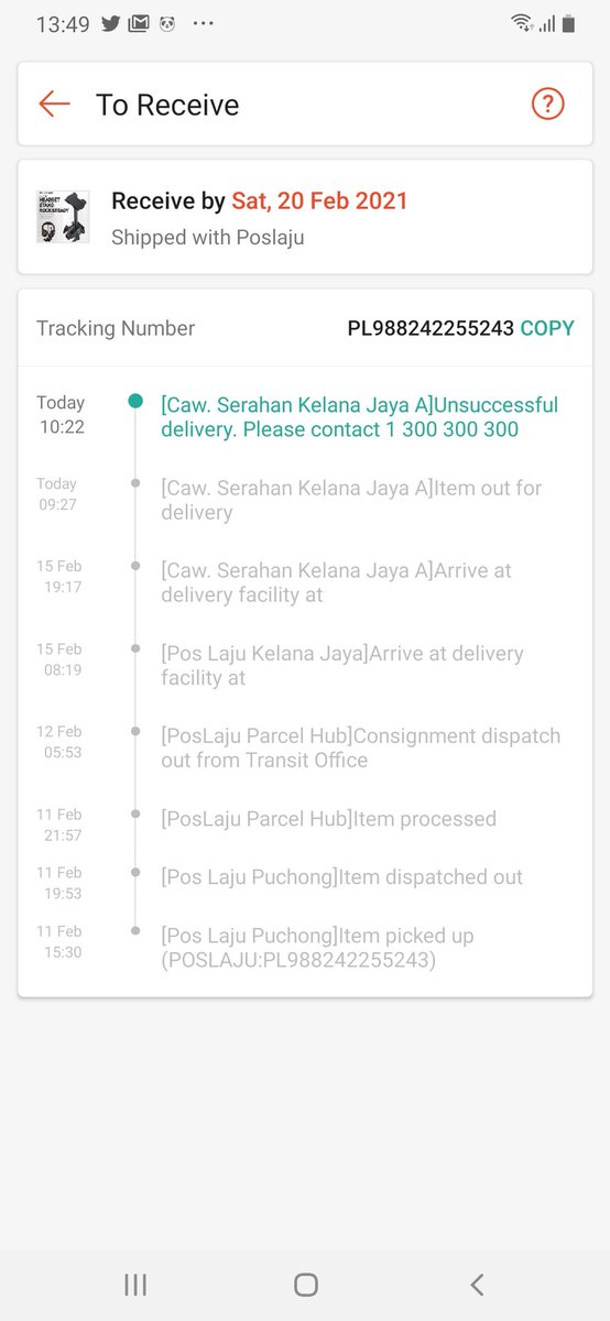 SneakyShadow95's tweet photo. @pos4you tolong check apa jadi barang saya tak? Tiba pulak unsuccessful delivery. Dah lah tak call barang tu dah sampai https://t.co/uOwEGRNVb1